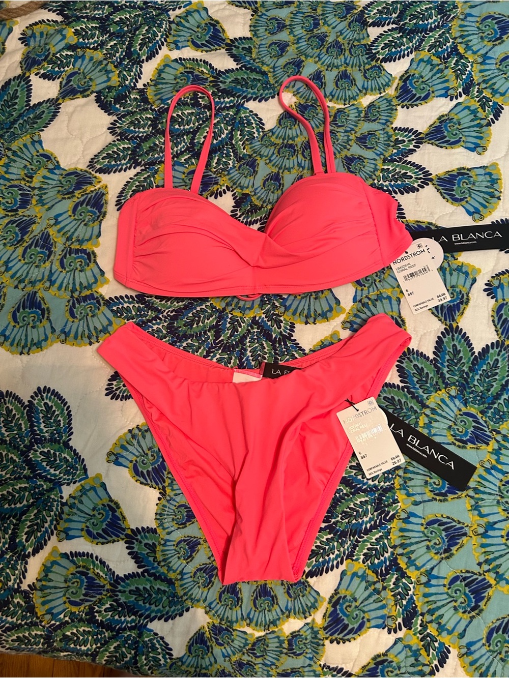 La Blanca Neon Pink Molded Bikini Top and Bottom
